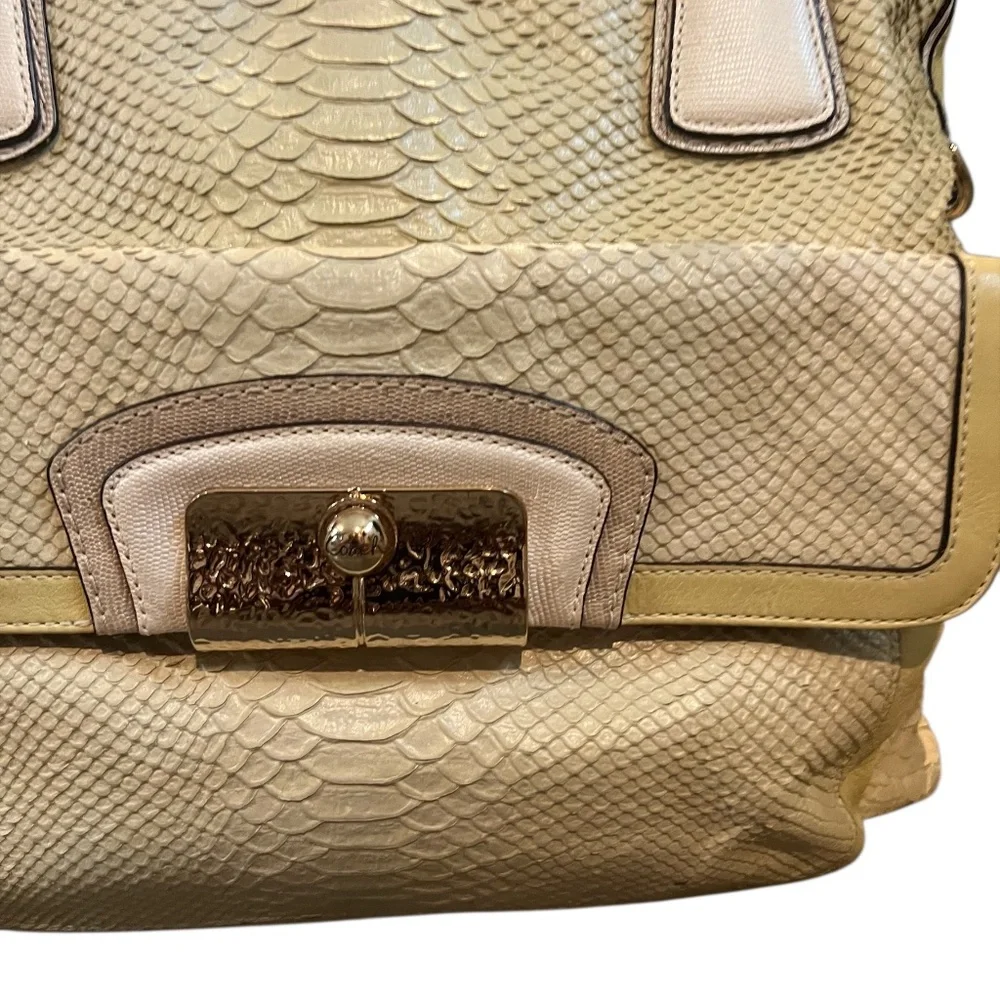 COACH PYTHON‎ SNAKE PRINT LEATHER WOMEN'S SATCHEL HANDBAG LIME/YELLOW